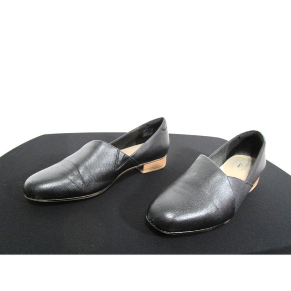 Collection By Clarks Black Leather Slip On Loafers Shoes Women Sz 9 M - Picture 1 of 10